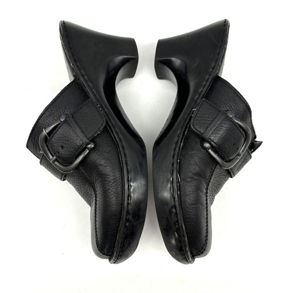 BOC Born On Concept Black Leather Gunmetal Buckle Block Heel Platform Clogs 7 - Picture 14 of 16